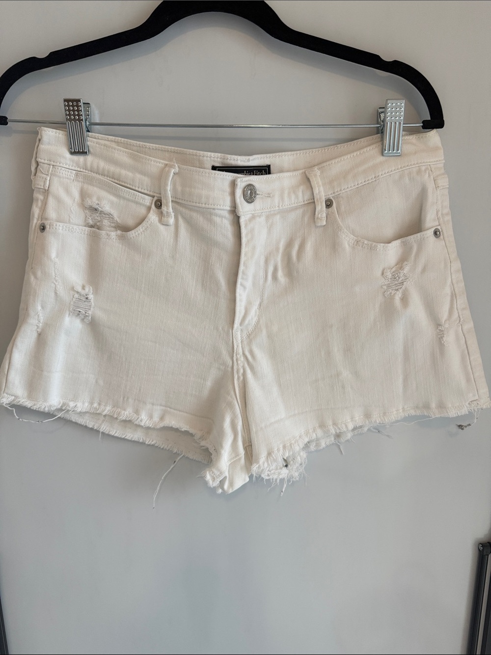 Abercrombie & Fitch White Distressed Denim Shorts